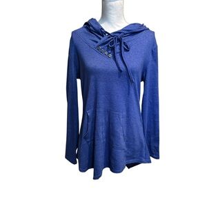 Sixother Casual Blue Women's Hoodie with Button Accents size medium asymmetrical